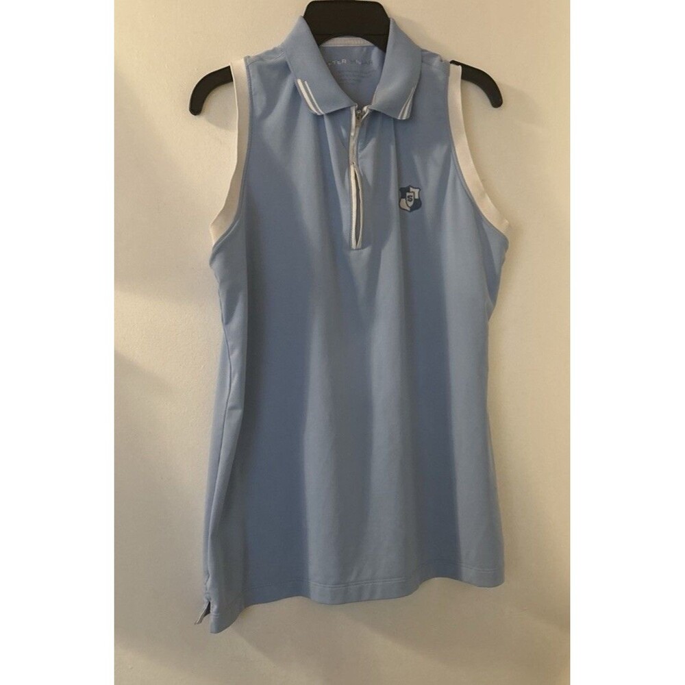 Peter Millar Women's Sleeveless Golf Polo top Collar Buttons Blue Size Medium